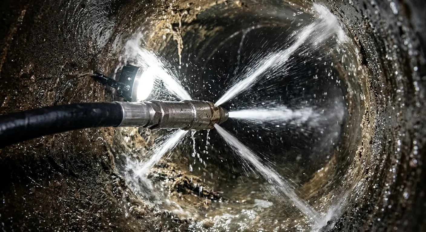 High-pressure hydro jetting nozzle cleaning sewer pipe for Sewer Cleanout in Hillsboro